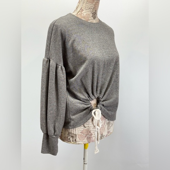 JUNE & HUDSON Gray Puff Sleeve Ruched Sweatshirt size S - Picture 8 of 13